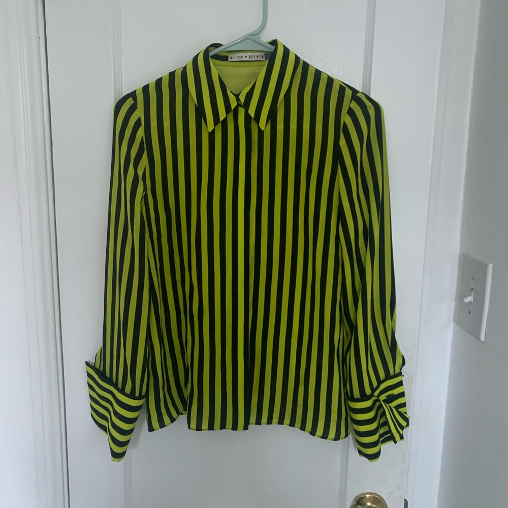 Silk Alice and Olivia black and lime green blouse